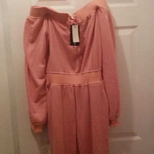 Pink off the shoulder jumpsuit